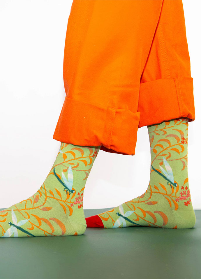 Striped socks with fish pattern in blended cotton